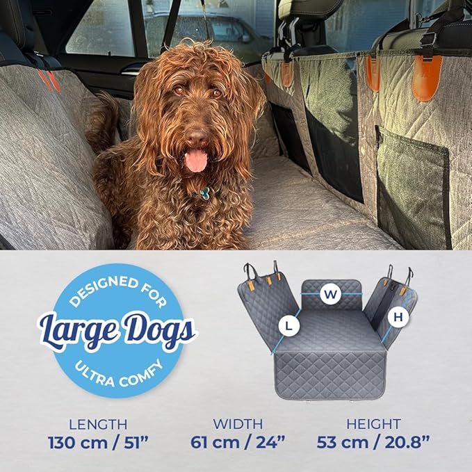 Ruff & Stuff Dog Car Seat Hard Bottom Cover for Back Seat Up to 170lbs | Waterproof Scratch-Resistant | Universal Fit for All Vehicles (Gray) (Gray)