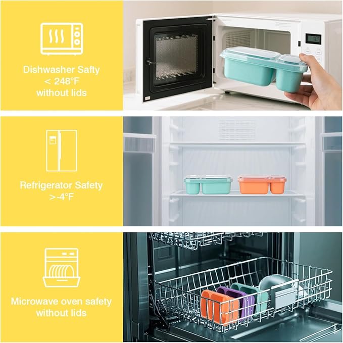 DOSEWART 2-Compartment Reusable Snack Containers with Lids, Wheat Straw Reusable Snack Packs for Food Storage Meal Prep On-the-Go Snacking