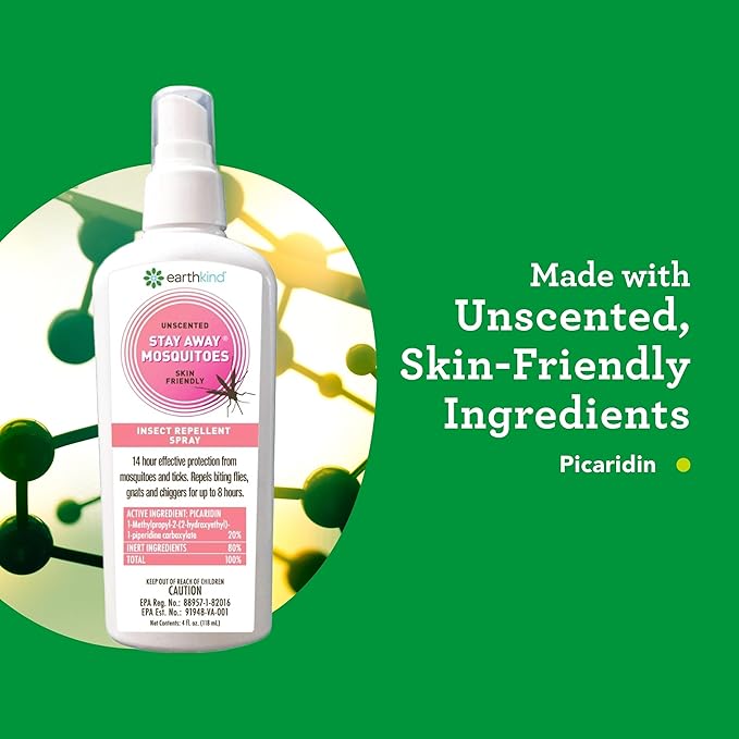 EarthKind Stay Away Mosquitoes Insect Repellent - Plant-Based, Unscented Mosquito Body Spray with Picaridin - Up to 14-Hour Protection - Safe for Children When Used As Directed - 4-Oz (2-Pack)