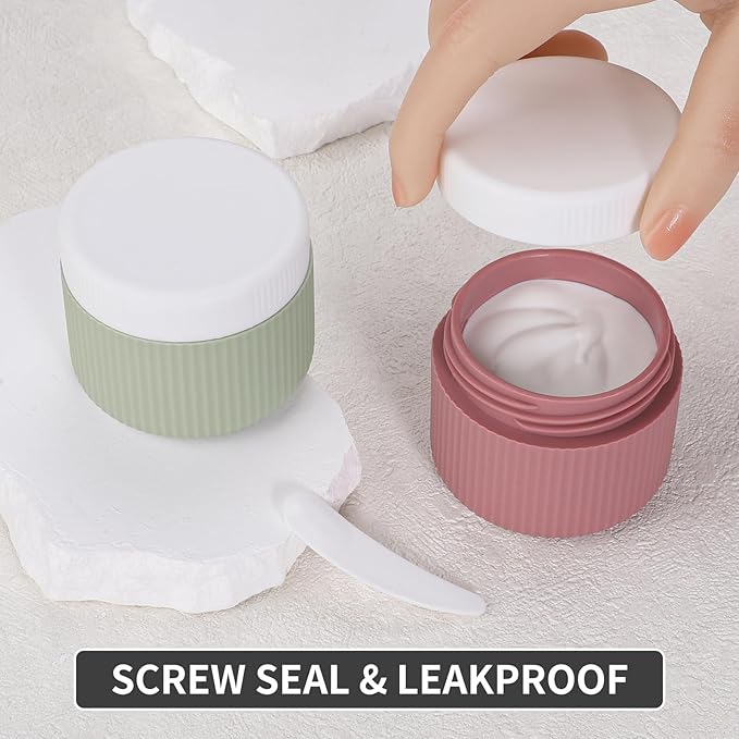 ME.FAN Travel Containers for Toiletries, TSA Approved 2 oz Silicone Cream Jars, Leak-proof Journey Containers, Trip Accessories with Lid for Cosmetic Face Hand Body Cream 4 Pack White Lid Morandi