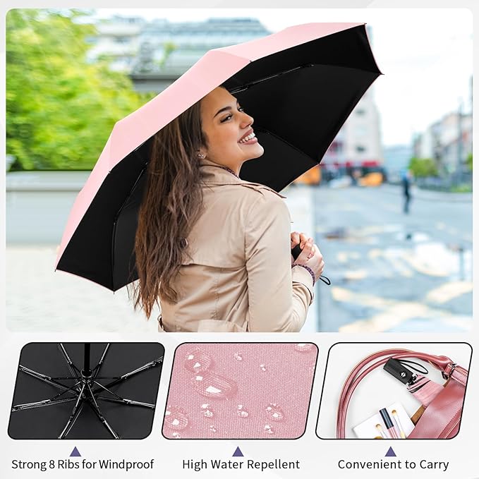 Yoobure Windproof Travel Umbrella - Automatic Umbrellas for Rain, Compact Folding Umbrella with UV Protection, Lightweight Portable Design for Backpack/Walking/Car, Sun & Storm Ready