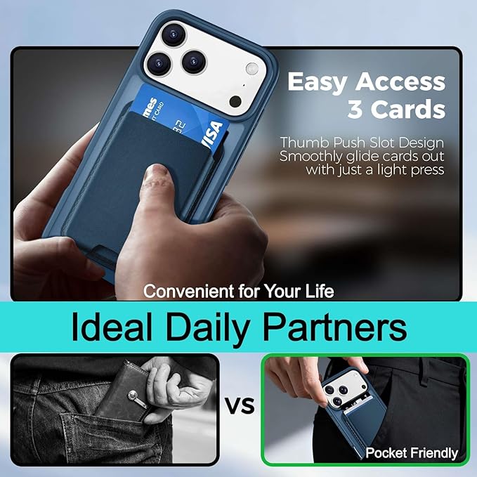 Ntwinro Magnetic for iPhone 17 Pro Max Case (Compatible with MagSafe) with Detachable Wallet & Card Holder for 3 Cards [RFID Blocking] Military Grade Protective Slim Phone Cover, Deep Blue