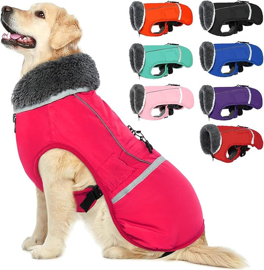QBLEEV Warm Dog Coat Reflective Dog Jacket, Waterproof Dog Winter Coat Turtleneck Dog Clothes for Cold Weather, Thick Fleece Dog Snowsuit Christmas Dog Vest Pet Apparel for Small Medium Large Dogs M