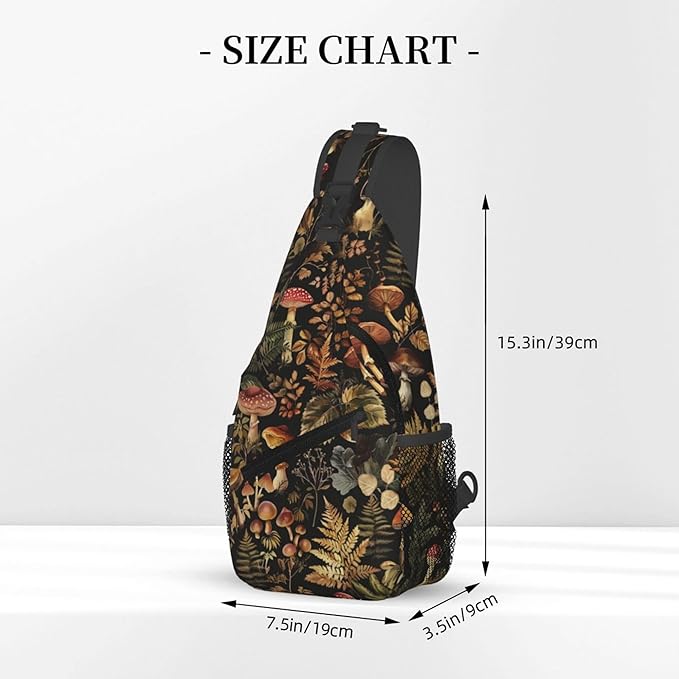 Botanical Mushroom Sling Backpack Crossbody Bag Casual Chest Bags Travel Hiking Daypack Shoulder Bag for Women Men