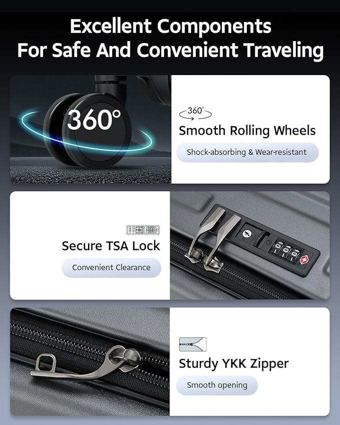 Checked Luggage, Large Suitcase 29 Inch Trunk Luggage with Spinner Wheels, Lightweight ABS+PC Hard Shell with Aluminum Frame, Top Opening, TSA Lock (Black, 1PC)