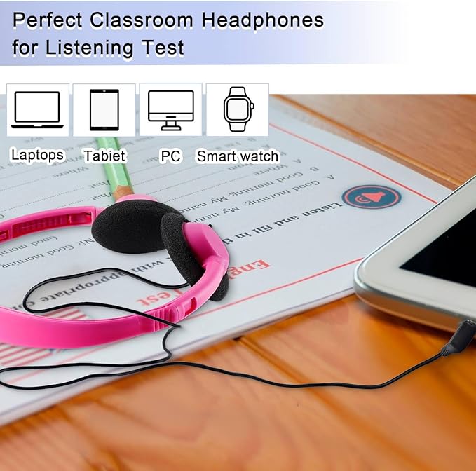 Yunsailing 30 Pack Bulk Headphones Set Over Ear Headphones with Adjustable Headband 3.5mm Plug Headsets Earphones for Learning Program, Computer Lab, Library, Testing & Multimedia Use (Multicolor)