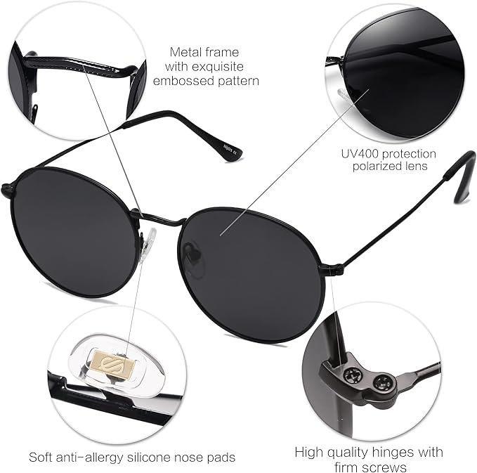 SOJOS Small Round Polarized Sunglasses for Women Men Classic Vintage Retro Shades UV400 SJ1014