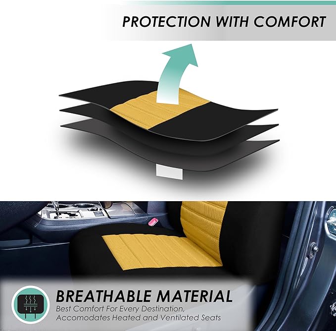 FH Group Automotive Car Seat Covers Rear Set Premium 3D Air Mesh Seat Covers, Airbag Compatible and Split Bench Cover Universal Fit Interior Accessories for Cars Trucks and SUVs - Yellow