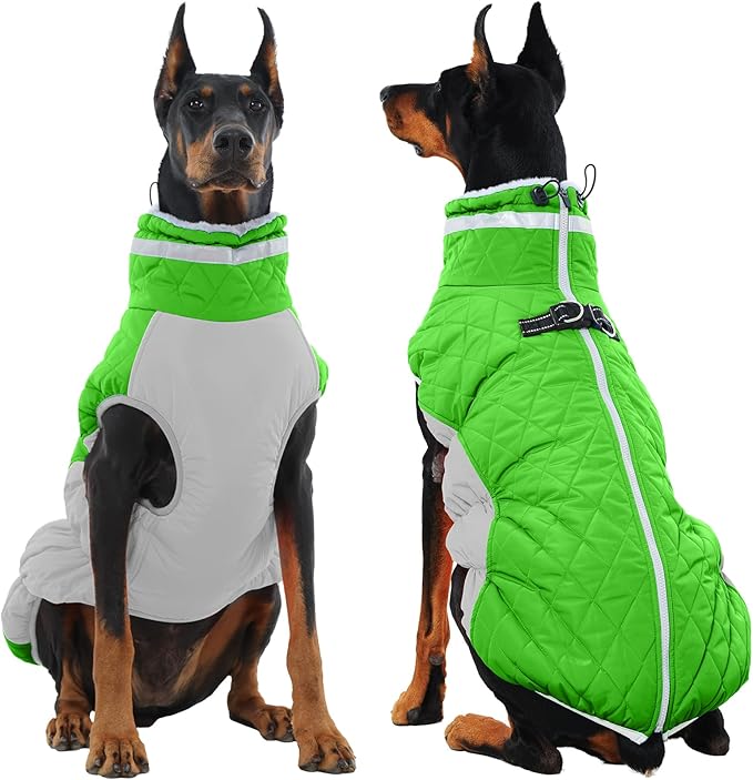 OUOBOB Warm Dog Coats for Large Dogs, Waterproof Dog Jacket with Harness Built in, Zipper Clousure, Fleece Lining, Turtleneck, for Cold Weather, Snowsuit for German Shepherd, Weimaraner, Labrado XXXL