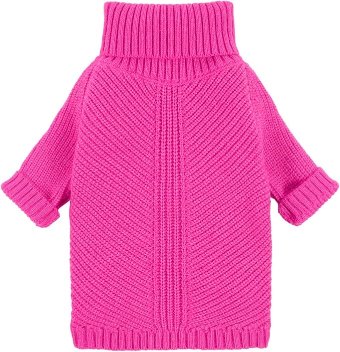 Fitwarm Valentines Dog Turtleneck Sweater, Dog Winter Clothes for Small Dogs Girl, Knitted Pet Coat, Cat Outfit, Hot Pink, Large