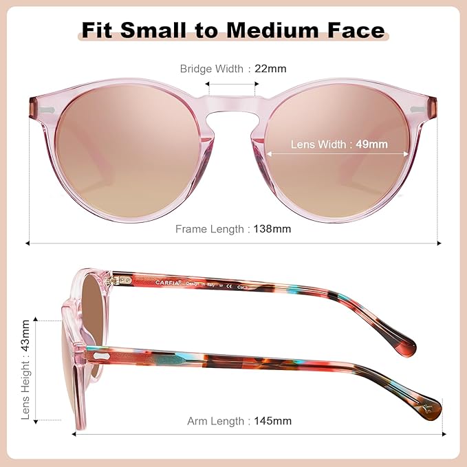 CARFIA Polarized Sunglasses for Women UV Protection Small Face Acetate Frame CA5288