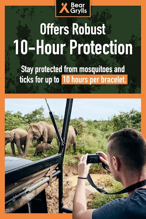 Bear Grylls Mosquito Repellent Bracelets | Crafted for Adventure | Adjustable Leather | DEET-Free | Long-Lasting Protection | Pack of 10