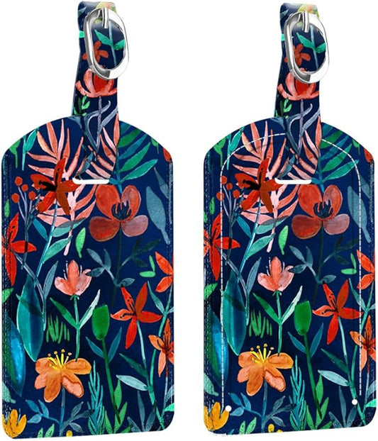 FINTIE 2 Pack Luggage Tags, Leather Name ID Labels with Privacy Cover for Travel Bag Suitcase, Theme - Jungle Night