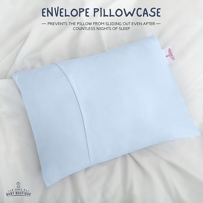 Blue - Kona's Perfect Toddler Pillow With Softest Pillowcase - 13 x 18 Inch - for 2 and 3 Year Olds
