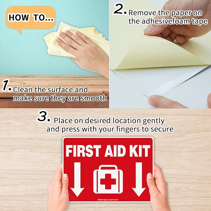 First Aid Kit Sticker, First Aid Kit Sticker Decal for Home, Schools and Business, 4 Pack, 10 x 7 inch Self-Adhesive Vinyl Decal Stickers, Reflective, UV Protected, Waterproof