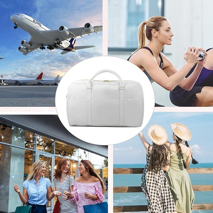 Travel Duffle Bag for Women & Men - Weekender Overnight Bag, Large Carry-On Gym Bag, Sports Duffel, Hospital Bag, Yoga Tote,Work Bag & Trolley Sleeve (White)