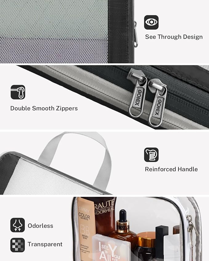 Gonex Expandable Mesh Packing Cubes - 8 Set Compression Organizer for Travel Essentials with Toiletry, Laundry, Shoe & Cable Bags - Black