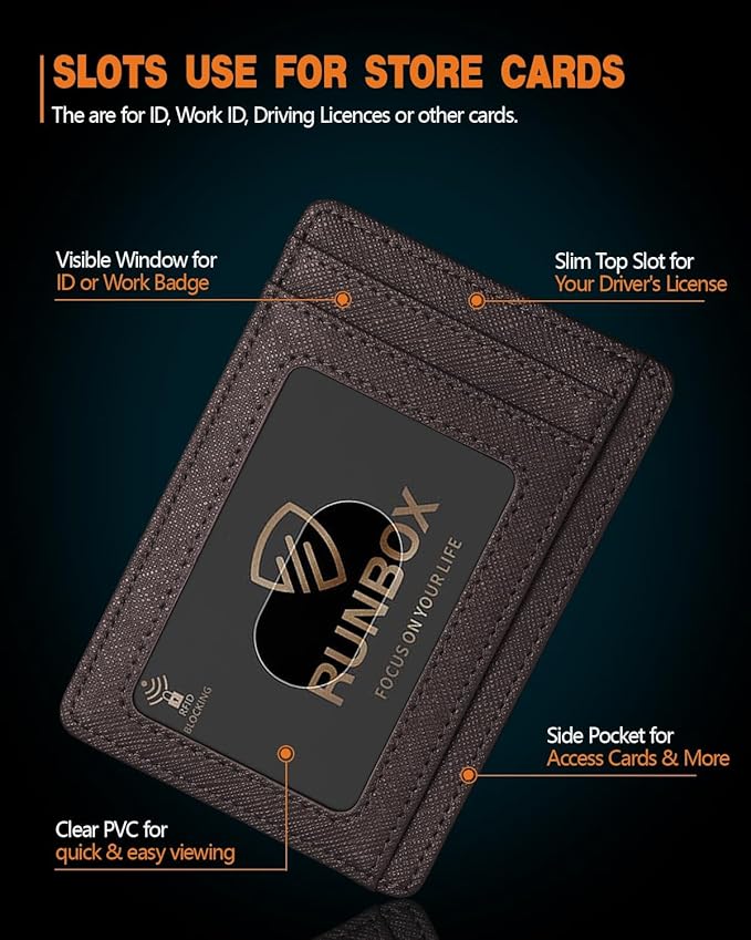 RUNBOX Slim ID Cases Minimalist Front Pocket RFID Blocking Leather Wallets for Men and Women Card Holder Wallets Gifts for men