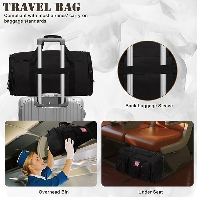 Tactical Duffle Bag For Travel Expandable 52L Large Duffle Bag For Men Gym Duffel With Wet Pocket Multi-Functional Carry On Bags Weekender Overnight Bag Organizer Duffel Bag For Travel