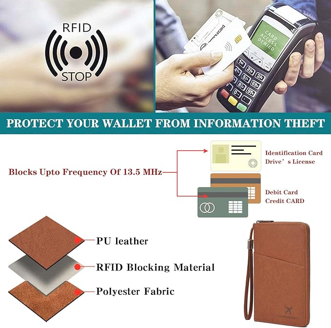 Family Passport Holder Wallet RFID Blocking Zippered Passport Wallet,Women and Men Travel Wallet Ladies Passport Cover