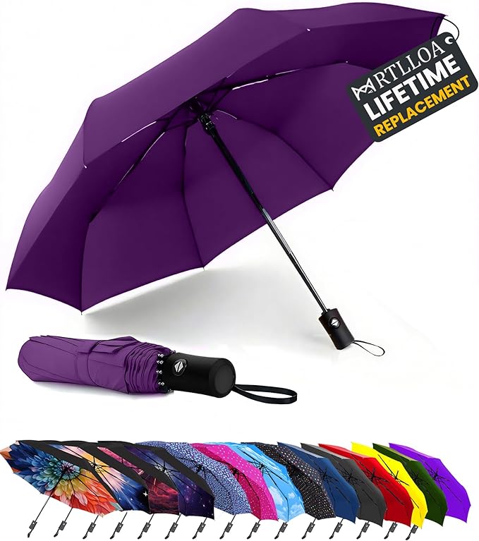 MRTLLOA 42/49 Inch Compact Windproof Travel Umbrella for Rain, Lightweight, Portable, Automatic, Strong, Waterproof Folding Umbrellas for Women, Men and Teenagers
