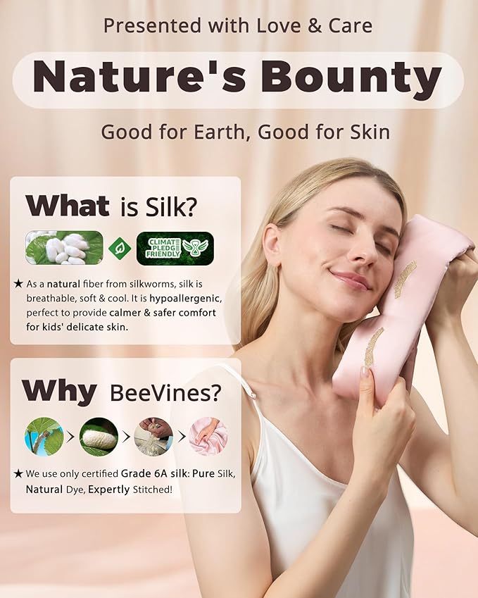 BeeVines Pure Silk 3D Sleep Mask for Women, Luxury 100% 22 Momme Mulberry Silk 3D Contoured Eye Mask for Lash Extensions, Zero Eye Pressure & Blackout Blindfold for Sleeping, with Adjustable Band