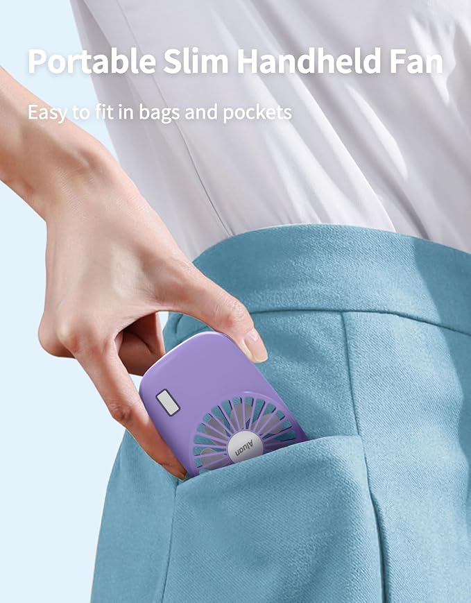 Aluan Handheld Mini Fan Powerful Small Personal Portable Speed Adjustable USB Rechargeable Eyelash Fan for Kids Girls Boys Woman Man Home Office Outdoor Travel, Purple