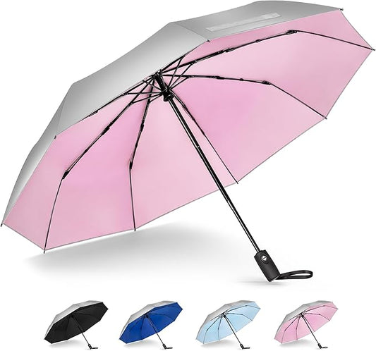 NINEMAX UV Umbrella for Sun Protection UPF 50+, 46 Inch Travel Compact Sun Umbrellas UV Blocking Small Auto Open Personal Portable for Walking