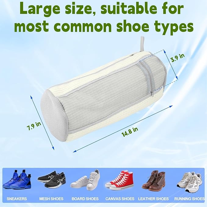 Shoe Bags for Washing Machine 2 Pcs XL, Shoe Laundry Bag for Washer 360°Deep Clean with Self-Locking Zipper, Effectively Protect Shoes Suitable for Sneaker, Tennis or Other Types(White)