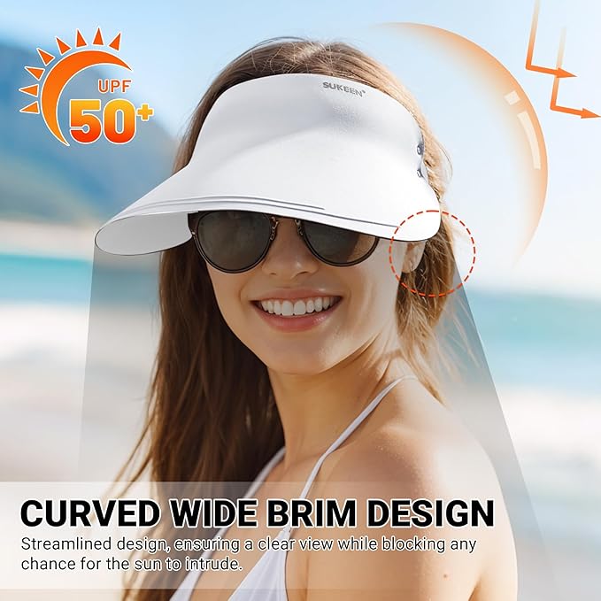 Sukeen Wide Brim Sun Visor Hat for Women Men,UPF50+ Seamless Sun Hats Foldable Ponytail Beach Hats for Daily Outdoor Sport