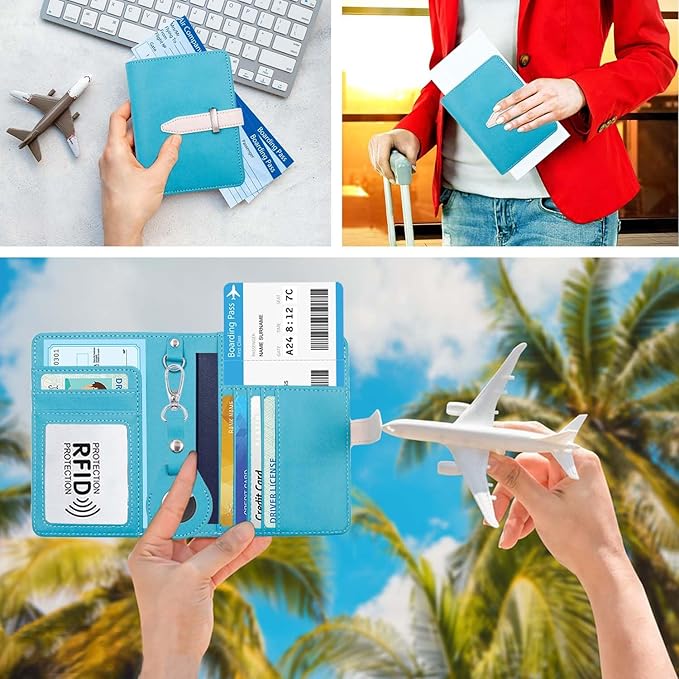 Passport Holder with Airtag for Women/Men,Airtag Passport Wallet for Travel,Cute Passport Holder Rfid Blocking,Travel Wallet for Cards Passport Cover Case (Blue)