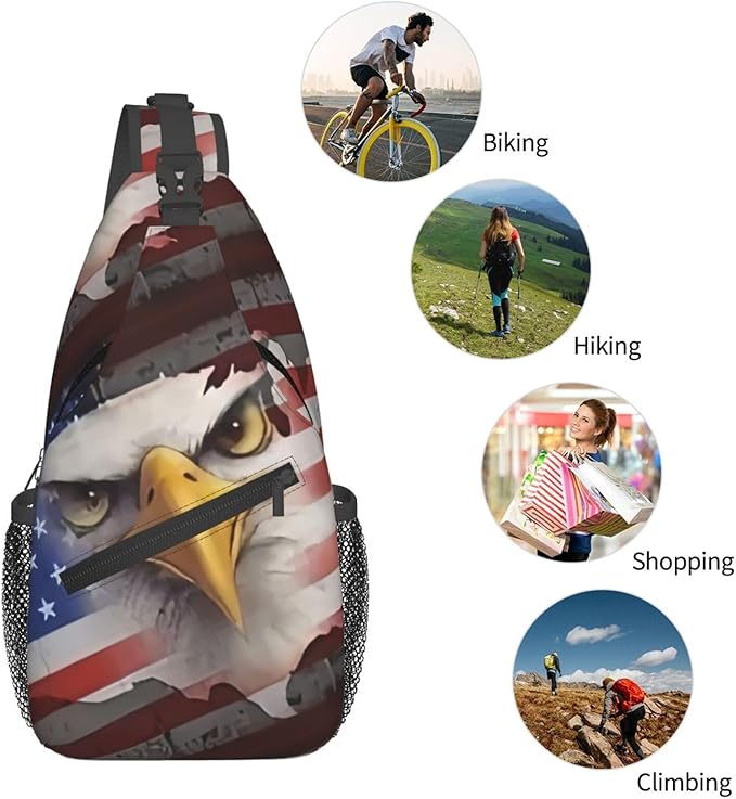 American Flag Sling Bag Multipurpose Crossbody Sling Backpack Travel Cycling Hiking Shoulder Bag For Women Men
