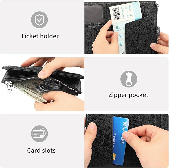 Passport Holder for Women Leather Passport Wallet for Travel RFID Blocking Passport Wallet Credit Card Holder with Zipper Pocket