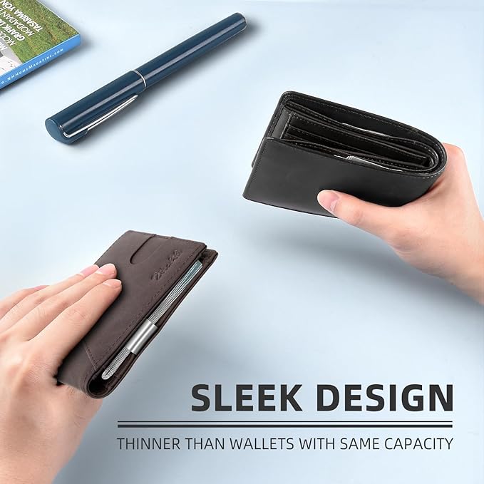 Zitahli Wallet for Men - with Money Clip Slim Leather Slots Credit Card Holder RFID Blocking Bifold Minimalist Wallets with Gift Box