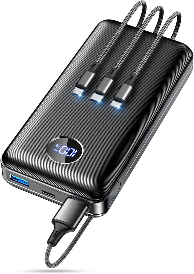 Portable Charger Power Bank - 60,000mAh Battery Pack, 22.5W Fast Charging Phone Charger Attached USB-C/iOS/Micro-USB Cable, Powerbank for iPhone 17 16 15 14 13 Samsung, for Travel Camping Essentials