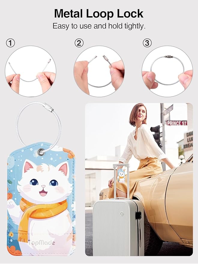 TopMade Smart Luggage Tag with Apple Find My, Premium Leather Luggage Tags for Suitcase, Travel Bags, Backpacks, Anti-Lost Suitcase Tag Tracker for Travel with Privacy Name Card, Rechargeable