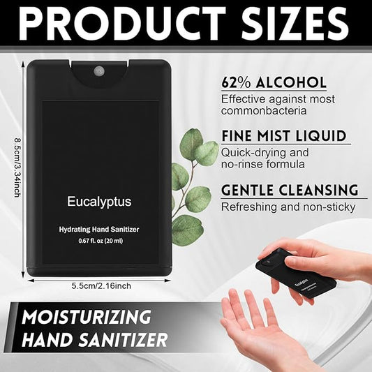 6 Pack Hand Sanitizer Spray for Men Black Travel Size Hand Sanitizer Spray Mini Eucalyptus Scented Hydrating Pocket Gifts for Coworker Staff Teacher Holiday New Year Party Gift