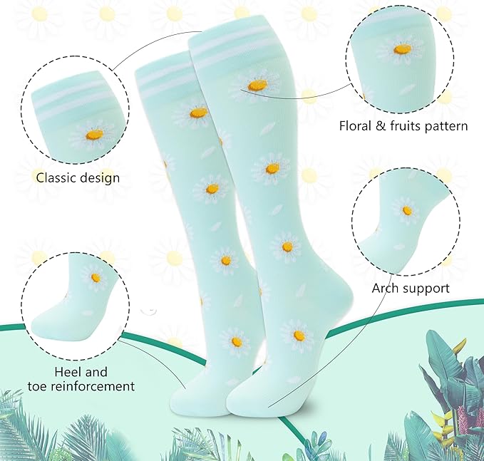 fenglaoda Compression Socks for Women Men Support Circulation 6 Pairs Socks For Nurse, Travel, Flight