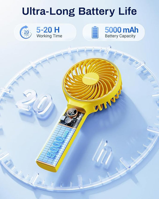 SWEETFULL Handheld Portable Fan, 5000mAh Rechargeable Battery, 6 Speed Wind, LED Digital Display, Foldable Electric Personal Mini Travel Fan with Backup Power, Summer Essentials Gifts for Women Girl