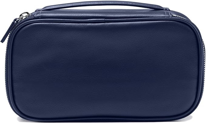 Leatherology Navy Blue Nested Travel Organizer Trio – 3-Piece Leather Packing Set with Mesh Pocket, Elastic Loops & Water-Resistant Lining – Compact Storage for Tech, Toiletries & Travel Essentials