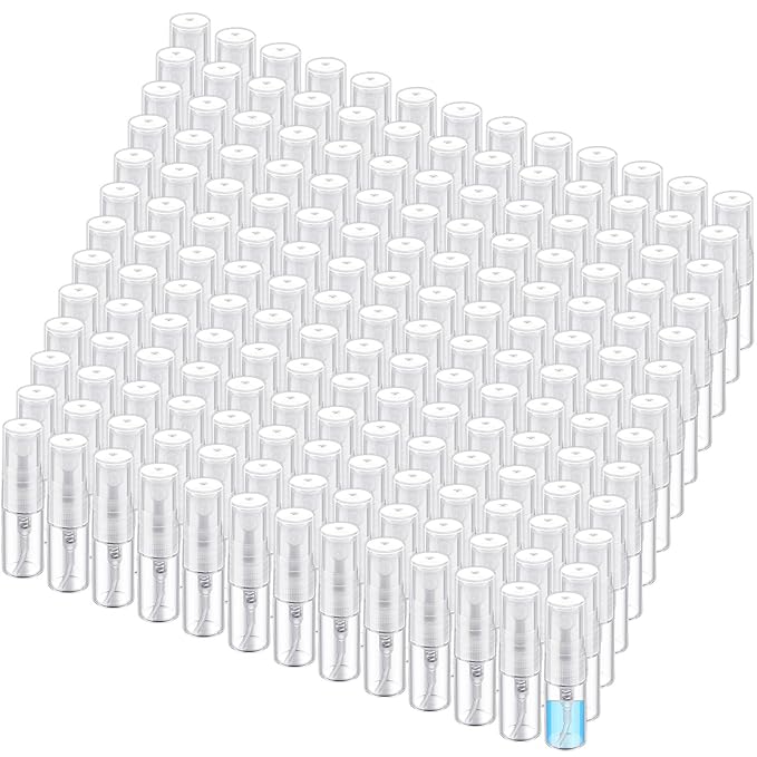 Zhehao 50 Pcs Mini Spray Bottles 2 ml Clear Glass Perfume Bottles Refillable Fine Mist Perfume Atomizer Portable Empty Sample Containers for Cleaning, Essential Oils, Travel (Clear Cap)