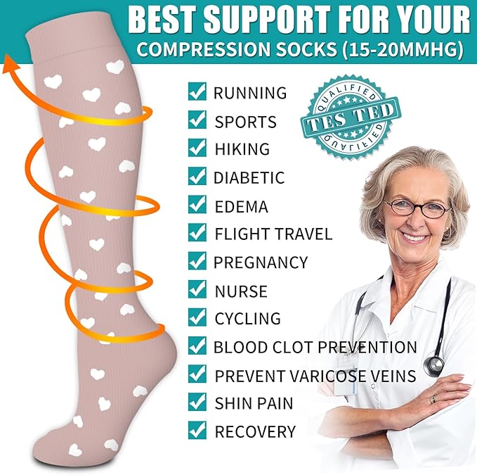 BLUEENJOY Copper Compression Socks for Women & Men (6 pairs) - Best Support for Nurses, Running, Hiking, Recovery
