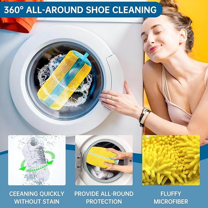 2 Pack Shoe Washing Machine Bag, Reusable Laundry Shoe Bag for Washer and Dryer, Sneaker Washing Machine Bags with Edge Protection, Shoes Washing Bag for Most Shoe Types (Yellow)