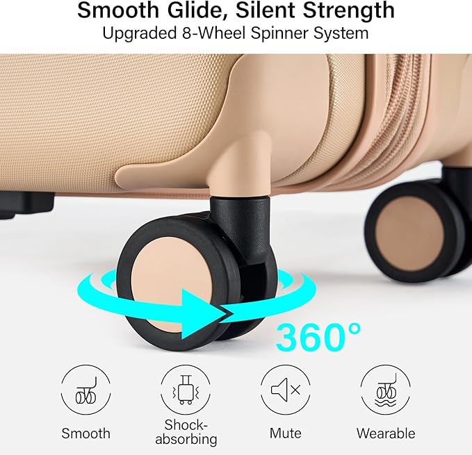 Hanke Expandable 26 Inch Luggage with Spinner Wheels, Hardside Large Suitcase, All-PC Hard Shell Travel Luggage, TSA Lock, Lightweight Durable Checked-Medium (Cuba Sand, 93L)