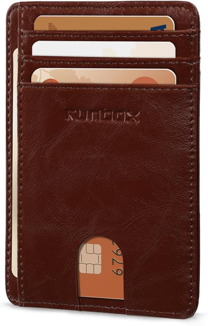 RUNBOX Slim Minimalist Front Pocket RFID Blocking Leather Wallets for Men and Women Card Holder Wallets Gifts for men