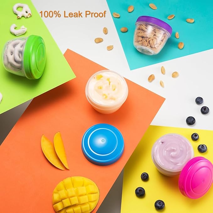 Snack Containers (4 Set) - 4.75 Oz Small Food Storage Cups with Lids - Fruit, Nuts, Sauce, Condiments & Salad Container for Lunch Box - Reusable Dessert Cups, Microwave & Freezer Friendly, BPA-free