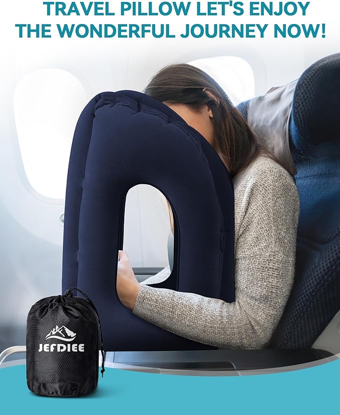 JefDiee Travel Pillow,Inflatable Airplane Pillow for Sleeping Comfortably Supports Head and Chin for Airplane,Car,Bus and Office