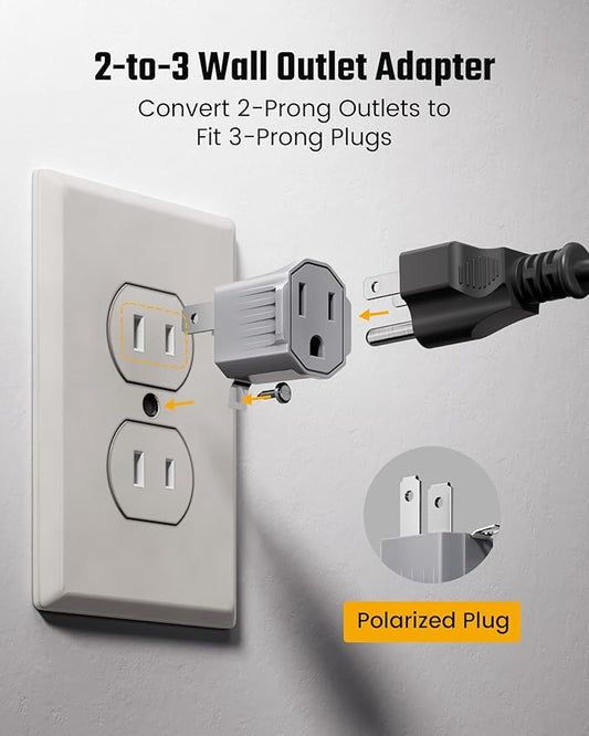 2 Prong to 3 Prong Outlet Adapter, ETL Listed 3-2 Prong Adapter, Fire-Retardant (392℉) PBT Material, Heavy Duty Wall Plug Adapter for Old Homes, Travel to Japan, Gray (Light Gray (2-Pack))