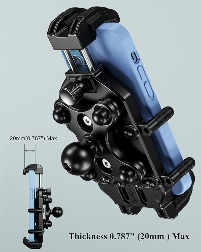 BRCOVAN 1'' Ball Phone Mount Holder with Vibration Dampener & Secure Lock, Fit for RAM Mounts B Size Double Socket Arm, for Motorcycle ATV UTV Car Bike Boat Truck Scooter, Fit 5.4-7.2'' Cellphones