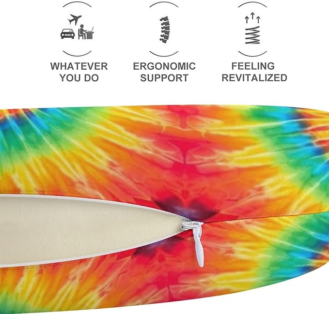 Kids Washable U-Shaped Travel Pillow Neck Support, Tie Dye Swirl U-Shape, Airplane Car Nap Chin Cushion